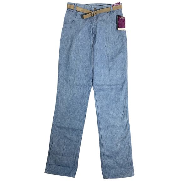 Vtg Ronica Chambray Pants 70s Womens 32x38 Tall Blue Hi Rise Loose Straight - Picture 1 of 14
